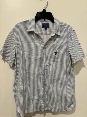 GUESS Kids Blue and White Striped Short-Sleeve Shirt